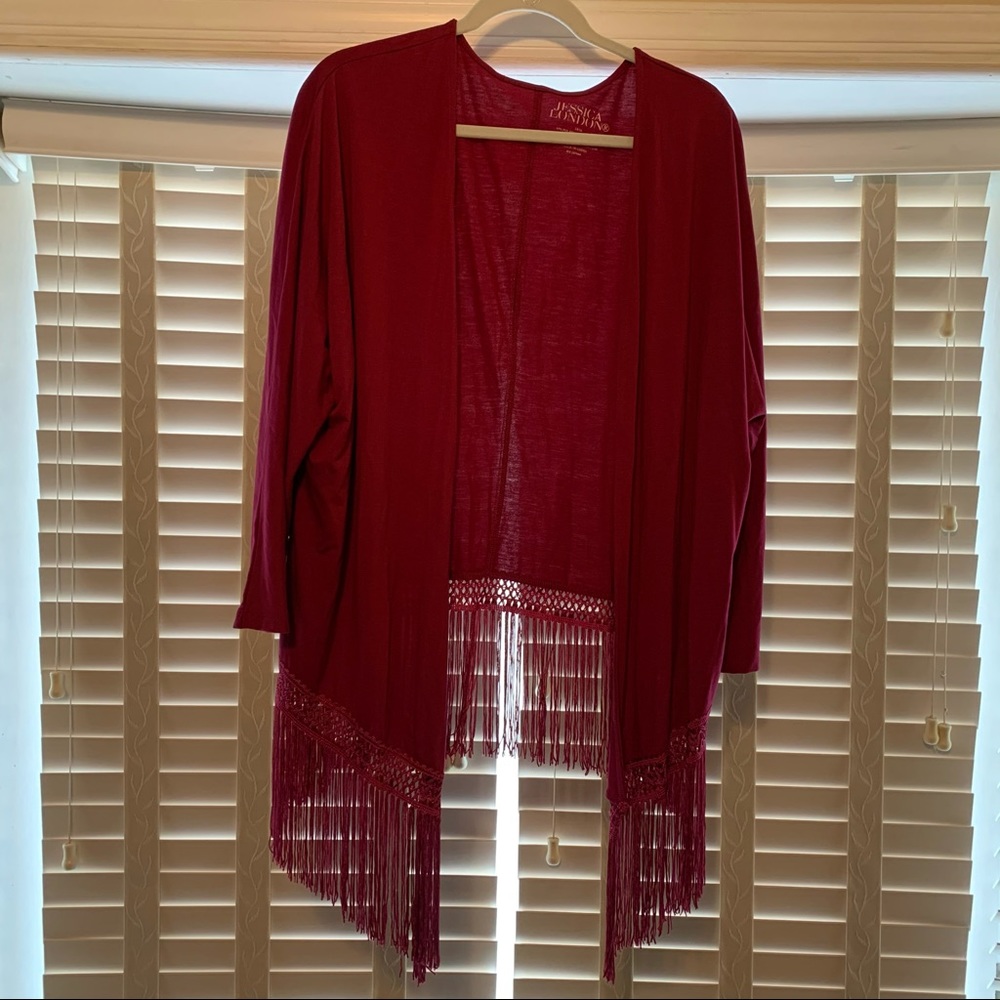 Jessica London Fringe hip uneven cardigan sz 14-16